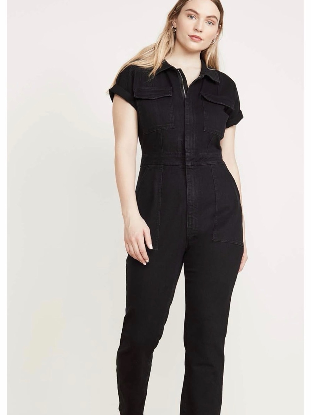 Good American Black Utility Jumpsuit Boiler Suit Zip Front Size 3/Large